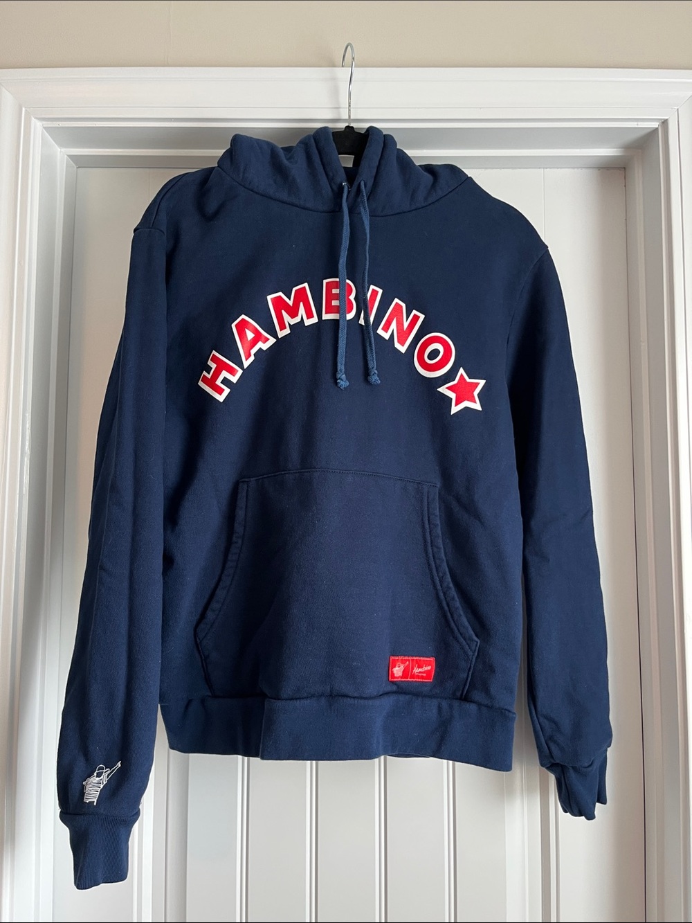 Hambino Navy Hoodie with Red Lettering